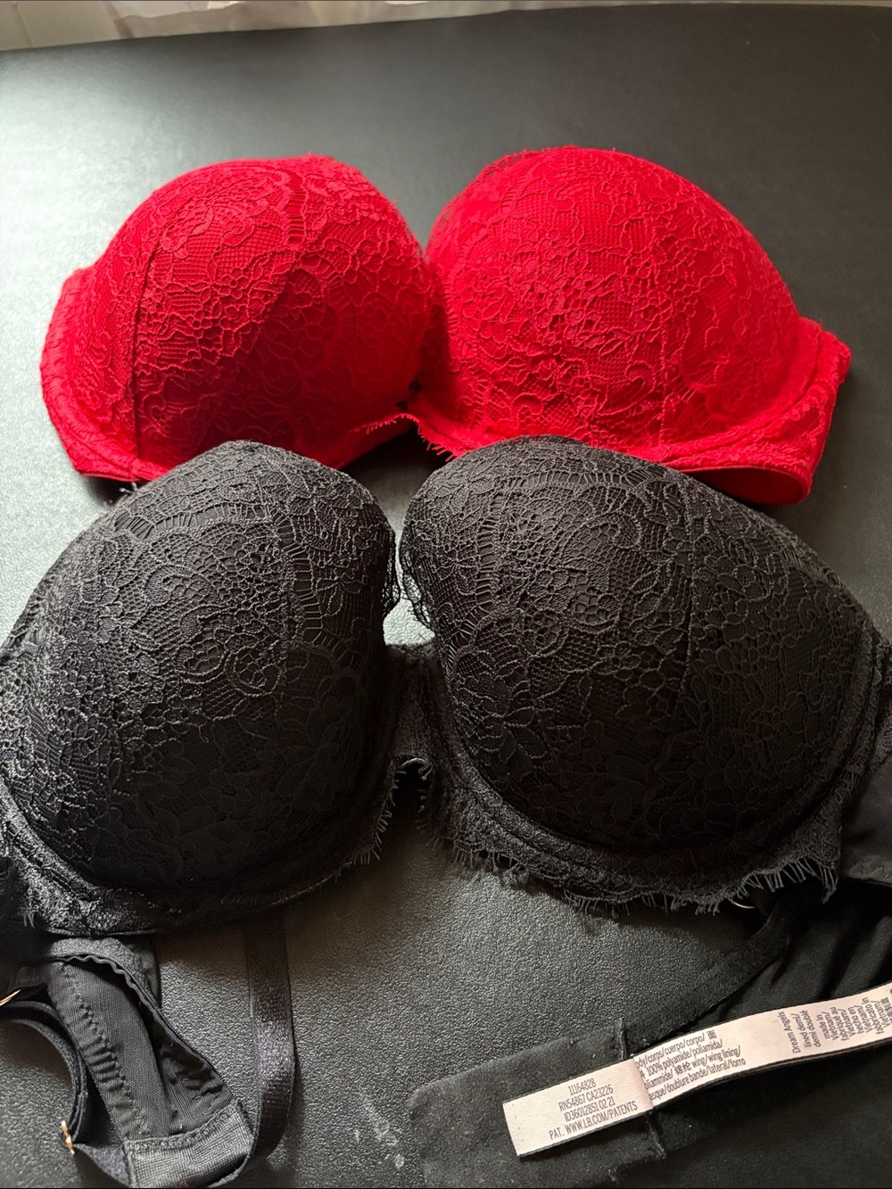Victoria's Secret Red and Black Lace Push-Up Bra Duo